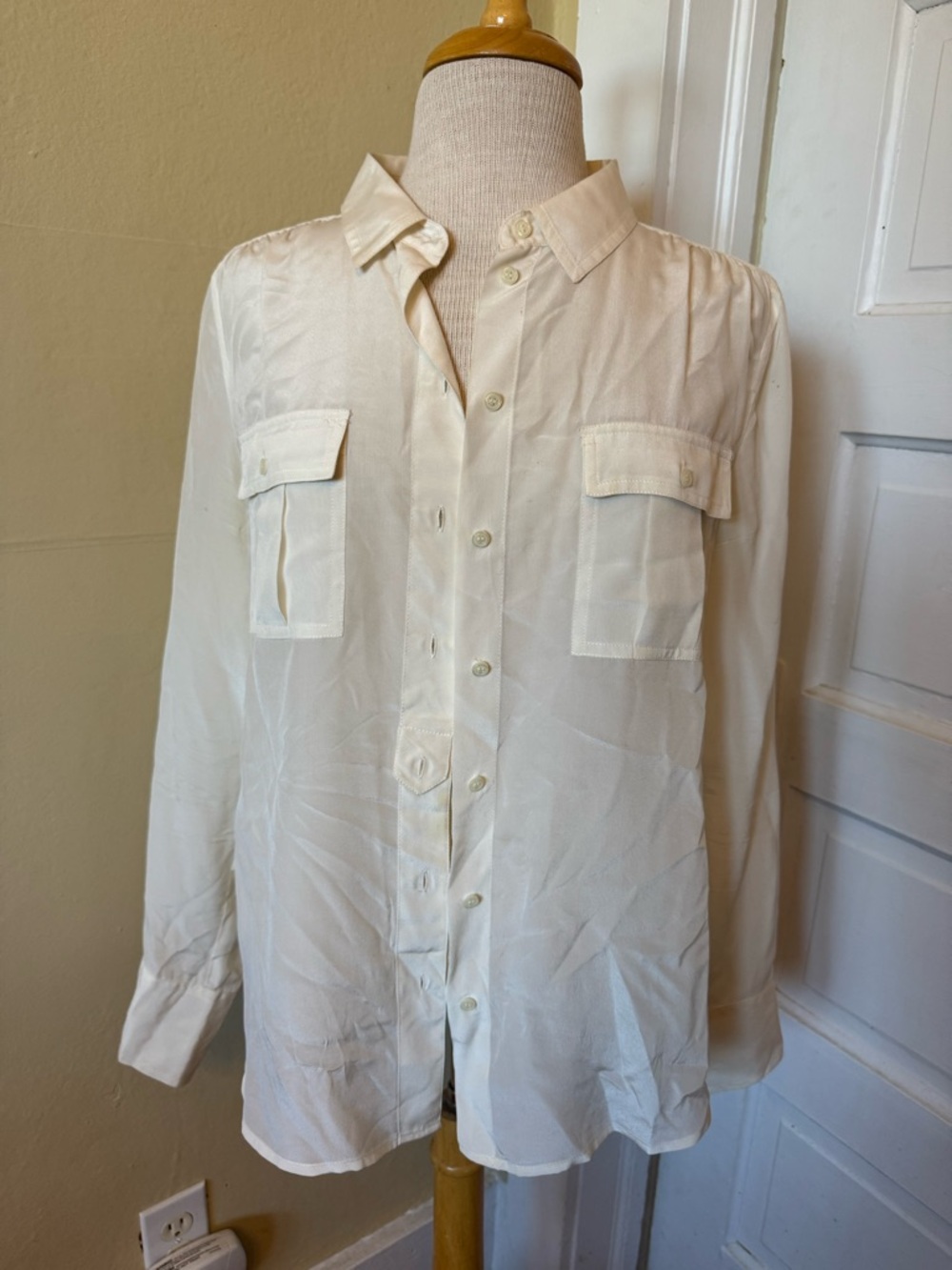 J. Crew Cream Lightweight Button-Up Silk Shirt